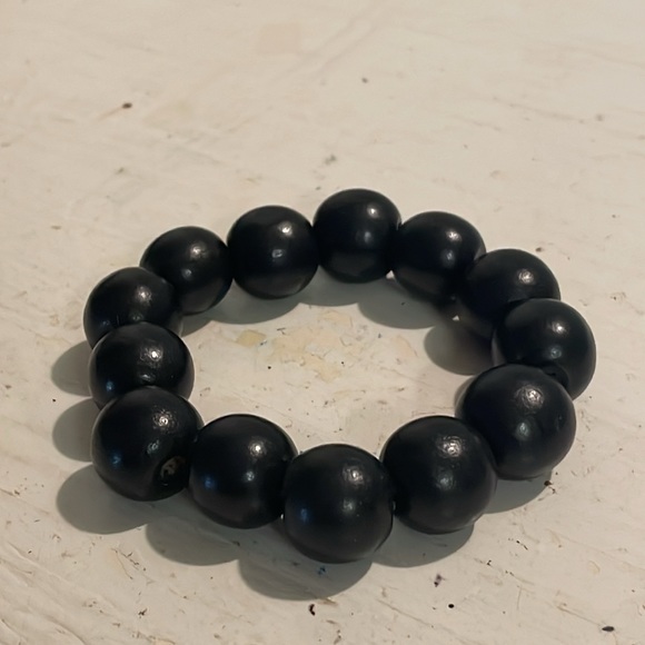 8” 13 large round black beaded adjustable stretch bangle bracelet - Picture 4 of 11